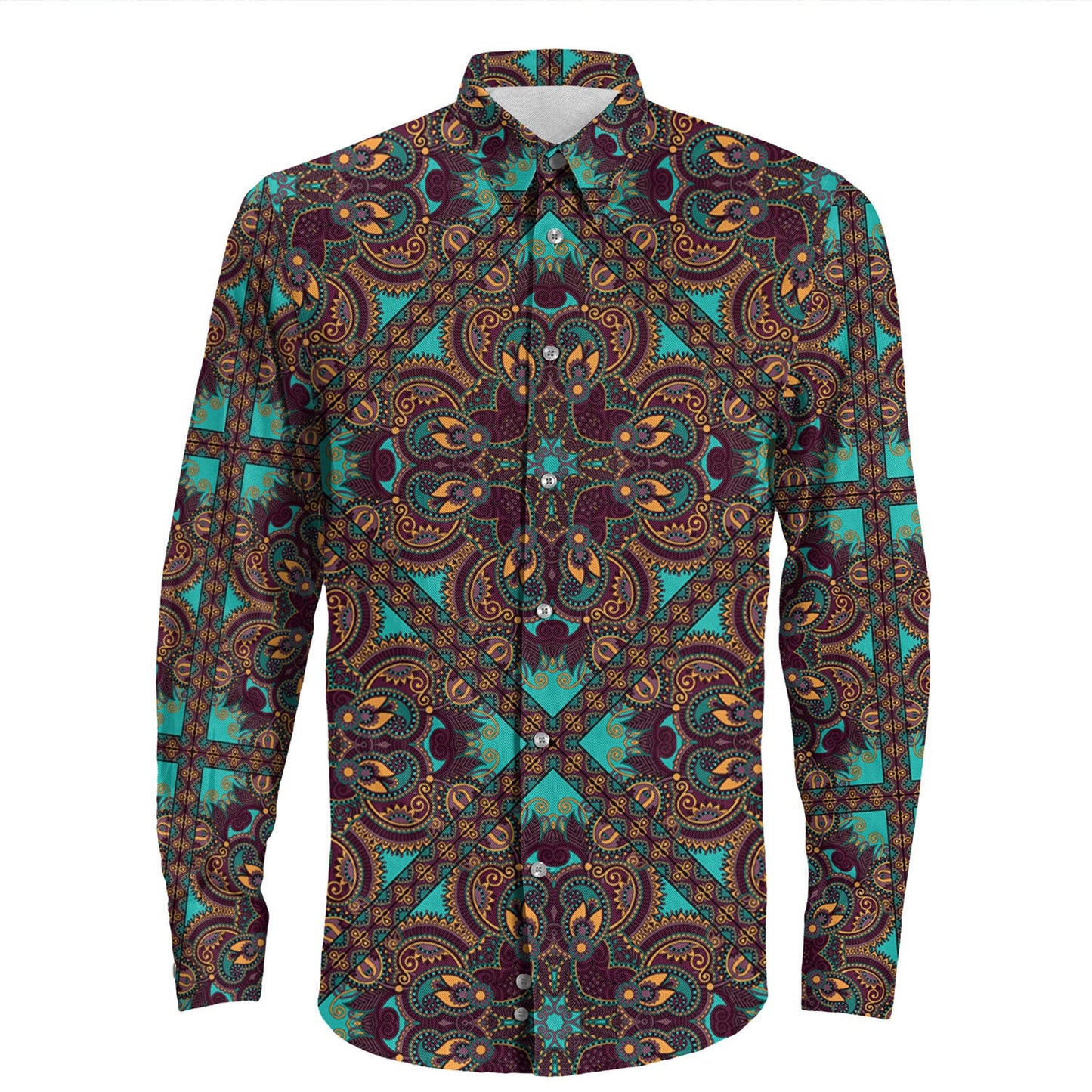 Shirt Paisley Bandana Pattern Seamless Long Sleeve Button Shirt