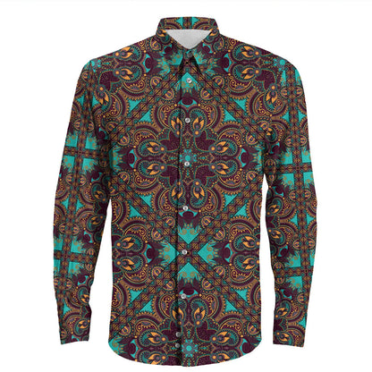 Shirt Paisley Bandana Pattern Seamless Long Sleeve Button Shirt