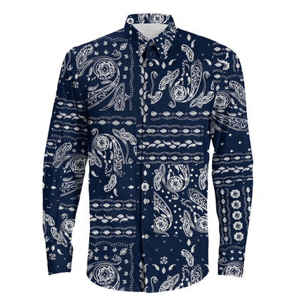 Shirt Paisley Bandana Pattern Seamless Long Sleeve Button Shirt