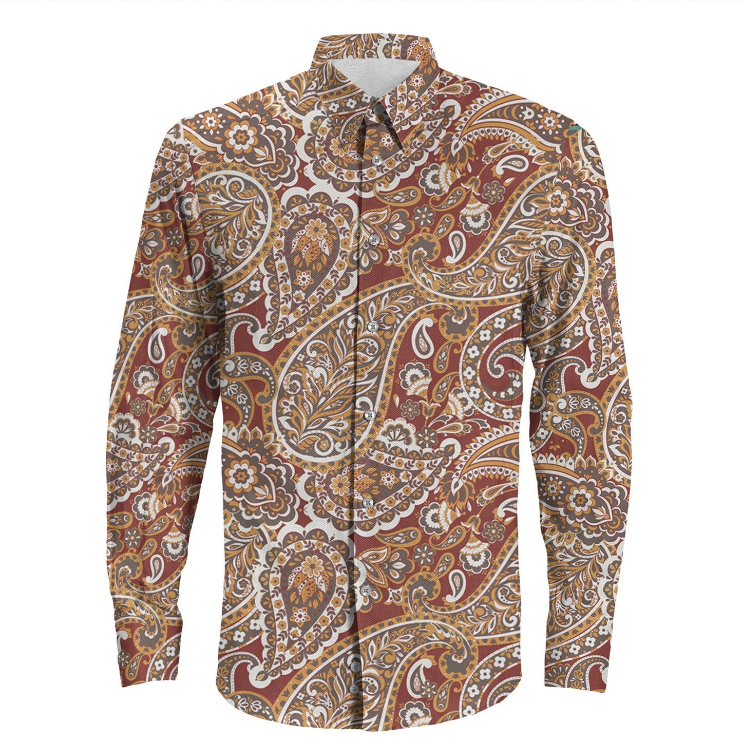 Shirt Paisley Bandana Pattern Seamless Long Sleeve Button Shirt