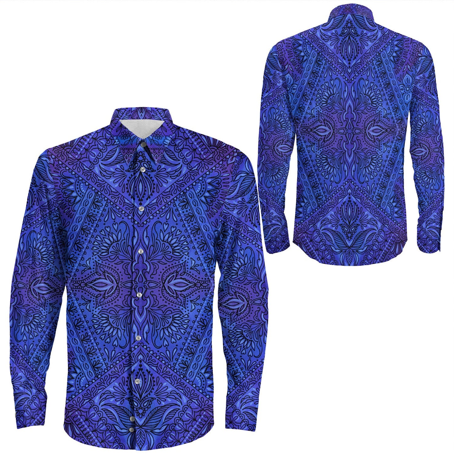 Shirt Paisley Bandana Pattern Seamless Long Sleeve Button Shirt