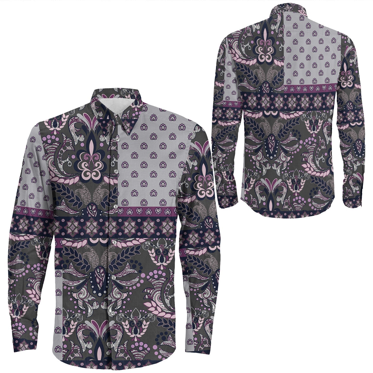 Shirt Paisley Bandana Pattern Seamless Long Sleeve Button Shirt