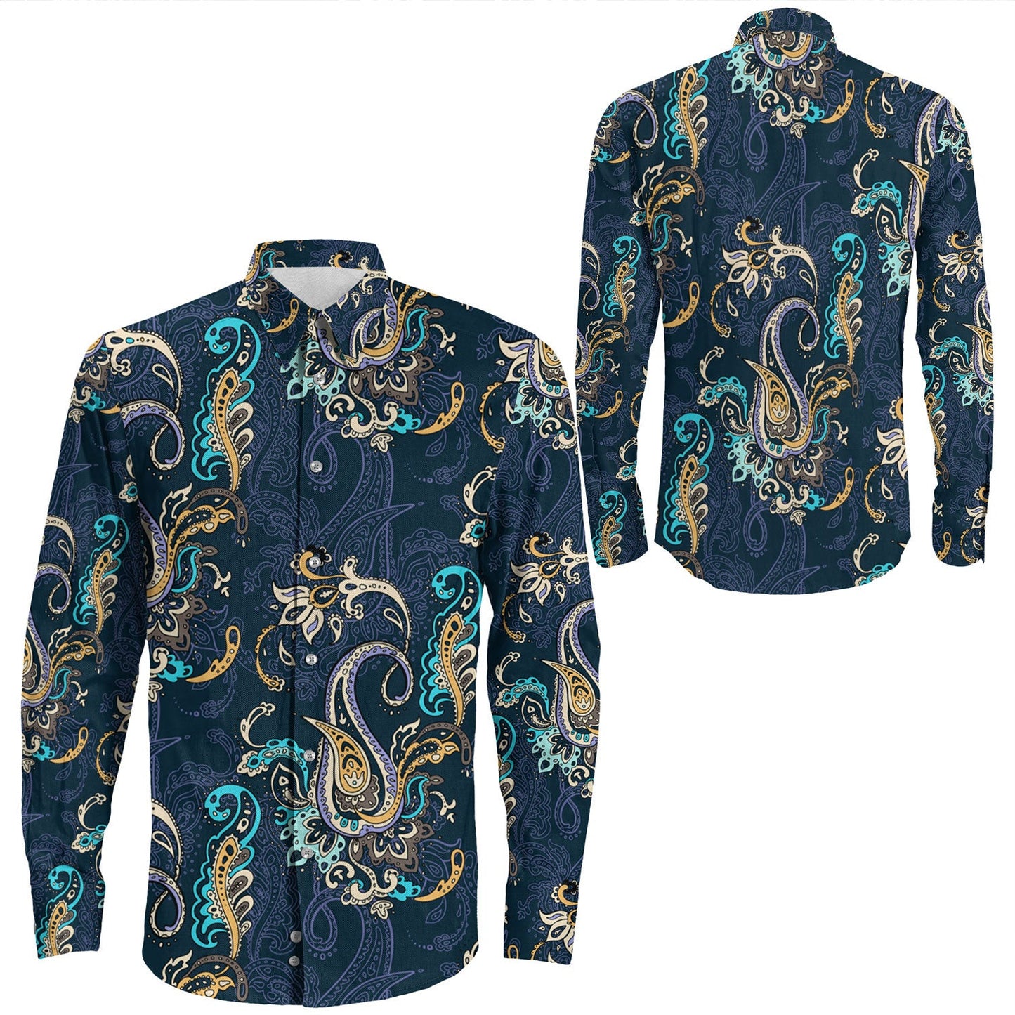 Shirt Paisley Bandana Pattern Seamless Long Sleeve Button Shirt