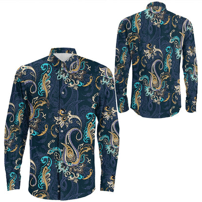 Shirt Paisley Bandana Pattern Seamless Long Sleeve Button Shirt