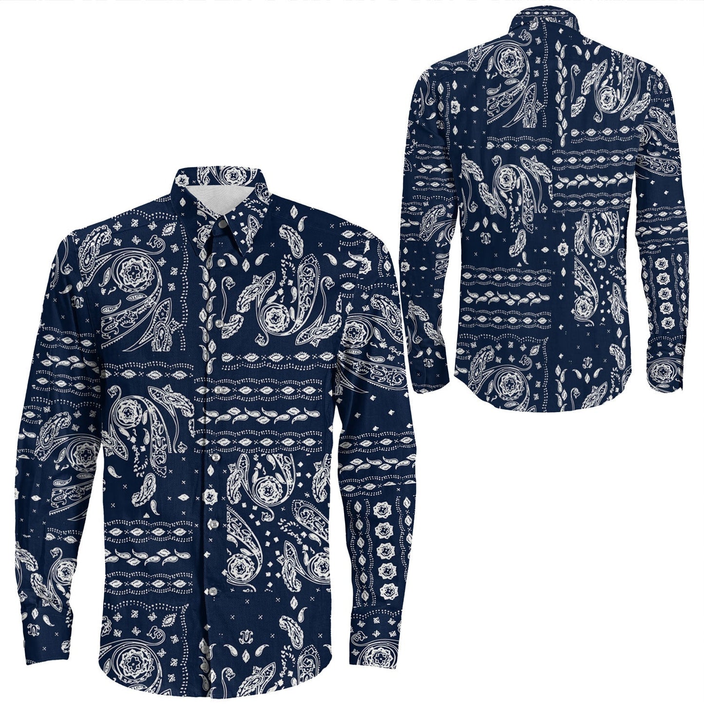 Shirt Paisley Bandana Pattern Seamless Long Sleeve Button Shirt