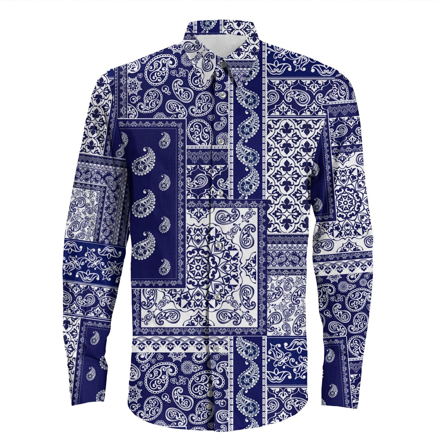 Shirt Paisley Bandana Pattern Seamless Long Sleeve Button Shirt