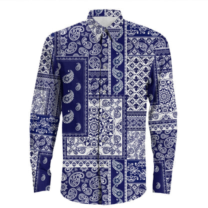 Shirt Paisley Bandana Pattern Seamless Long Sleeve Button Shirt