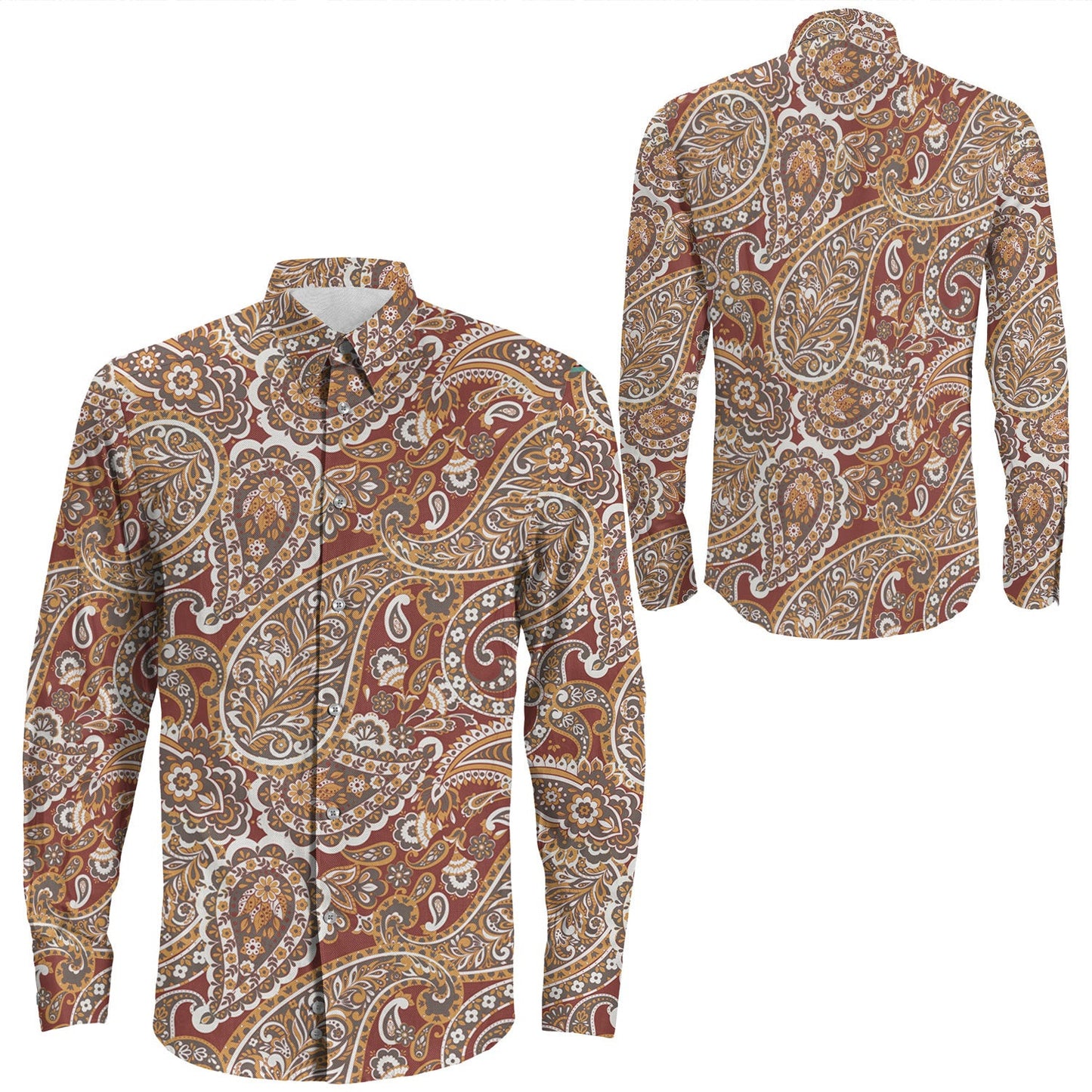 Shirt Paisley Bandana Pattern Seamless Long Sleeve Button Shirt