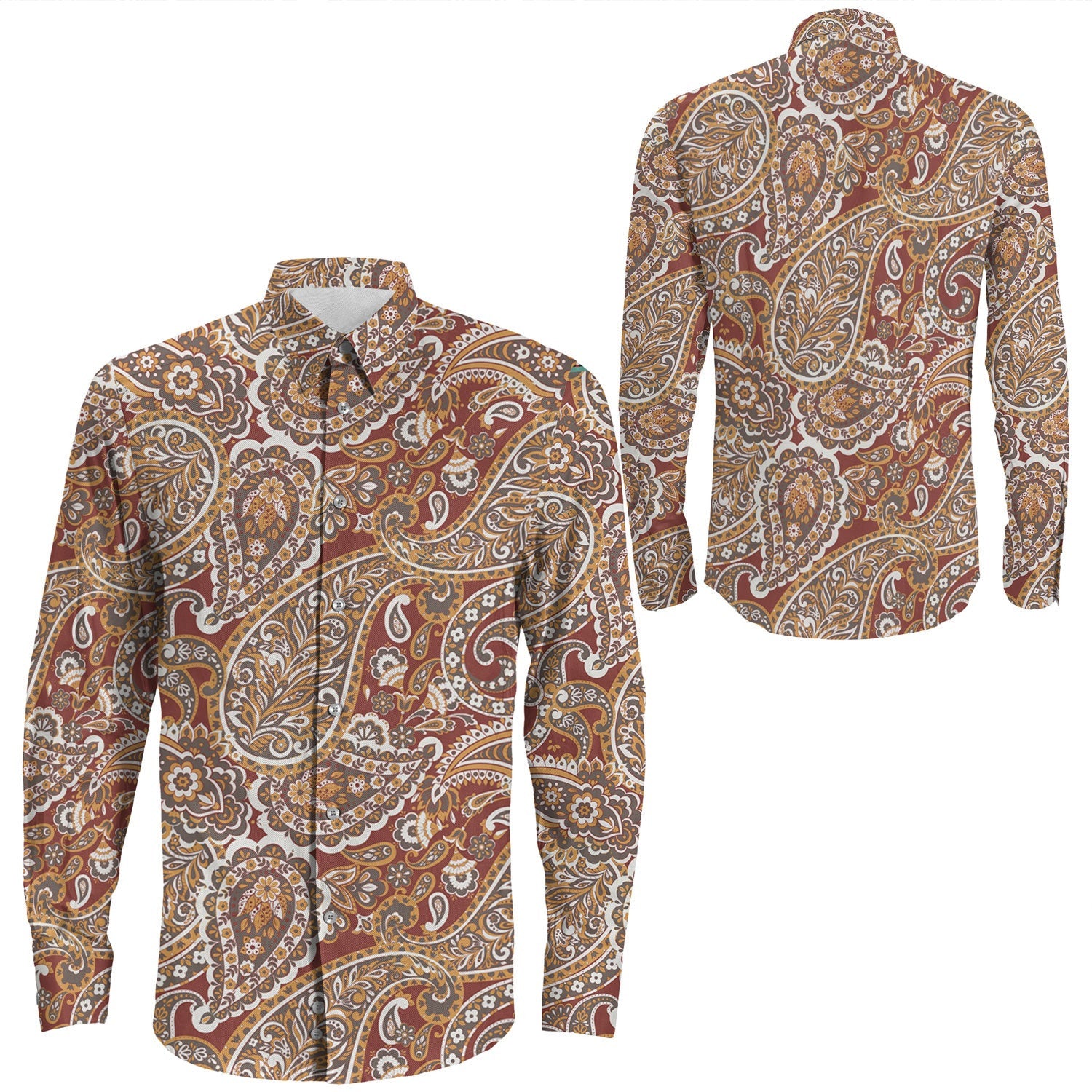 Shirt Paisley Bandana Pattern Seamless Long Sleeve Button Shirt