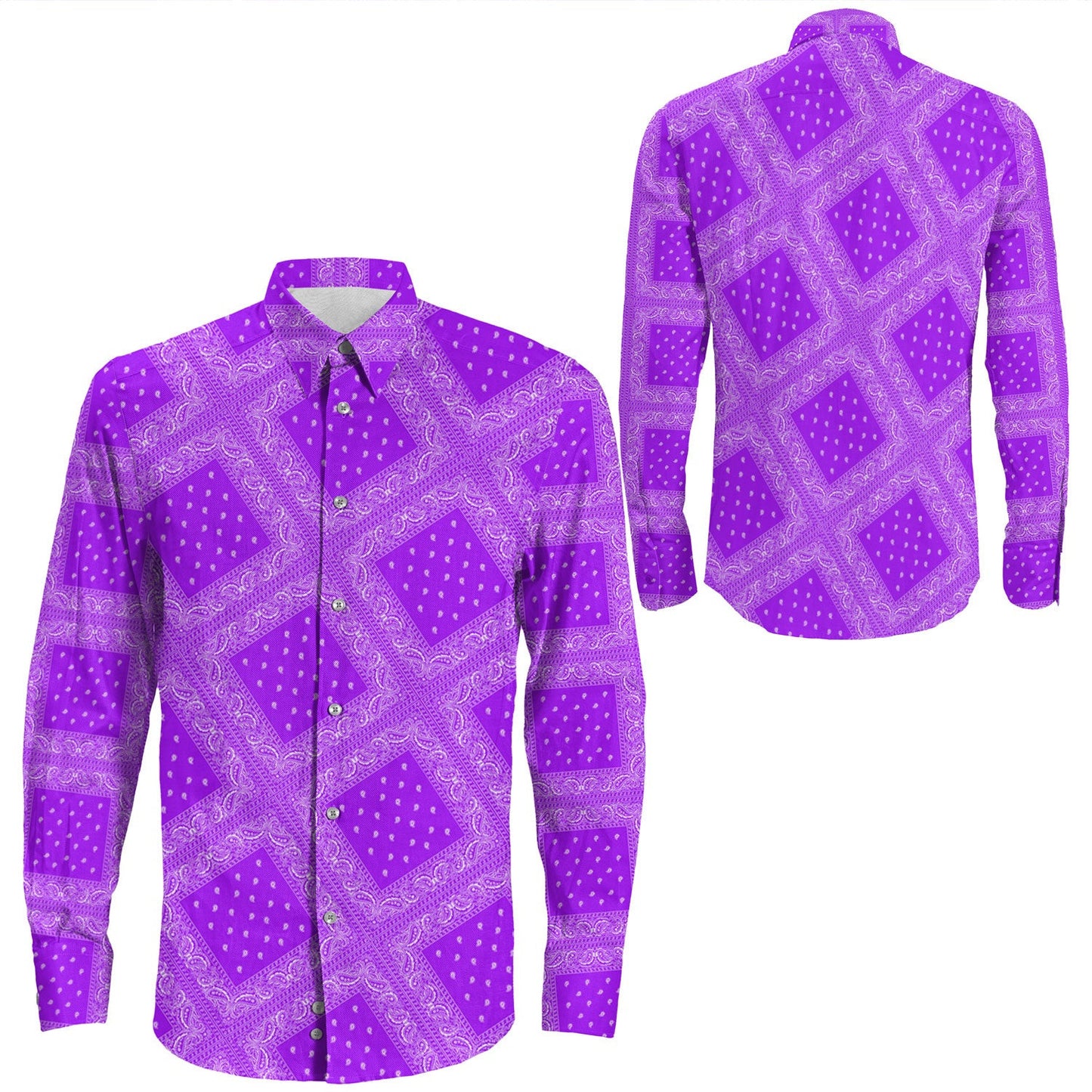 Shirt Paisley Bandana Pattern Seamless Purple Long Sleeve Button Shirt