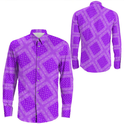 Shirt Paisley Bandana Pattern Seamless Purple Long Sleeve Button Shirt