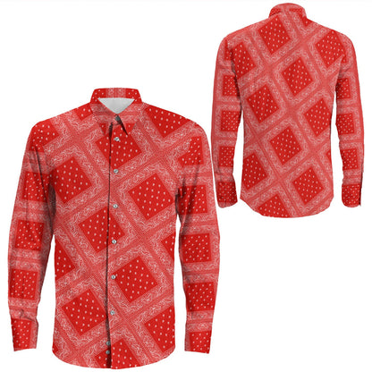 Shirt Paisley Bandana Pattern Seamless Red Long Sleeve Button Shirt