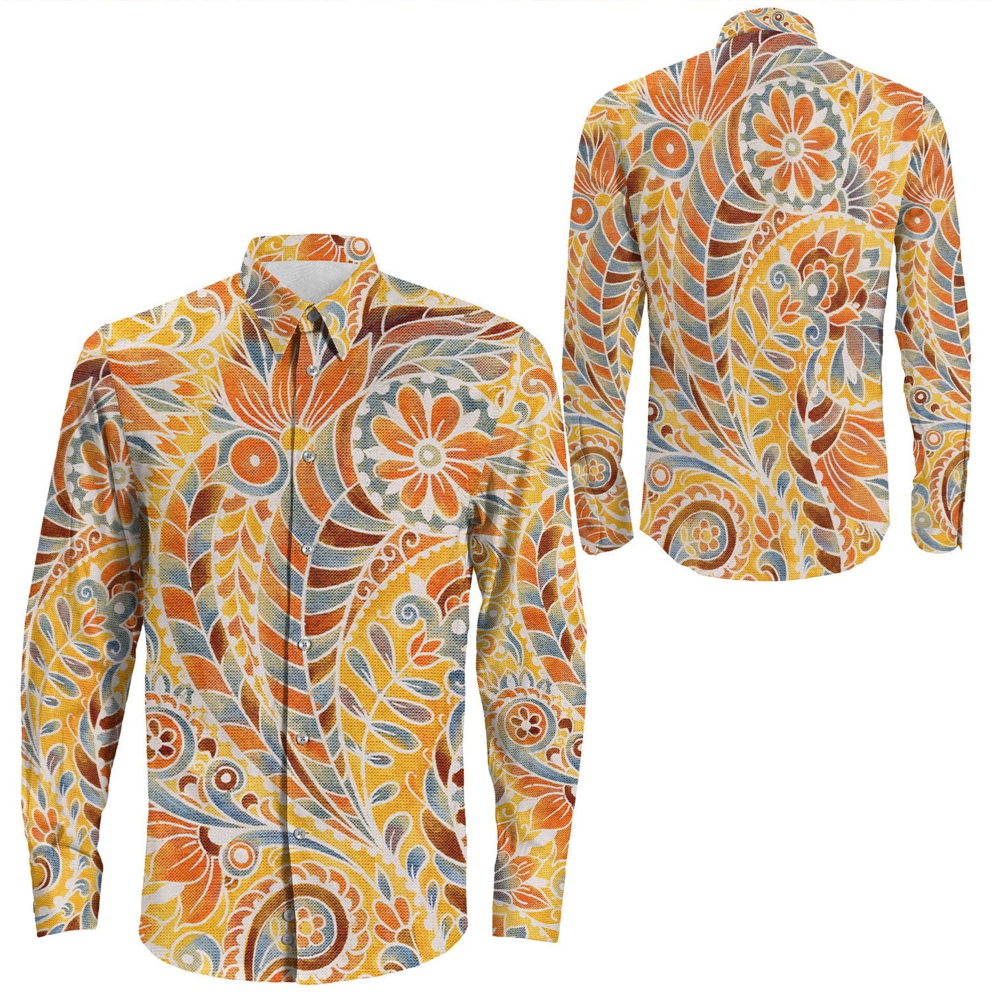 Shirt Paisley Bandana Pattern Seamless Long Sleeve Button Shirt