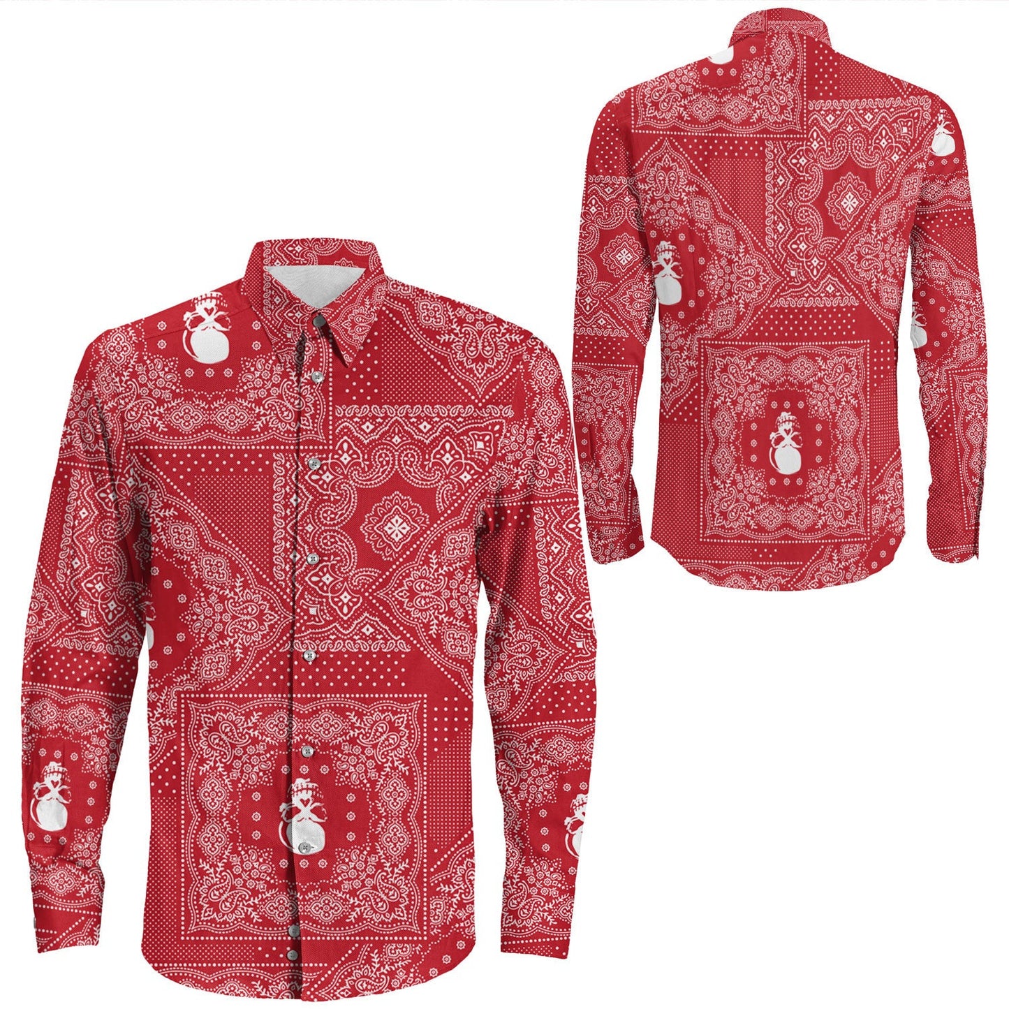 Shirt Paisley Bandana Pattern Seamless Long Sleeve Button Shirt