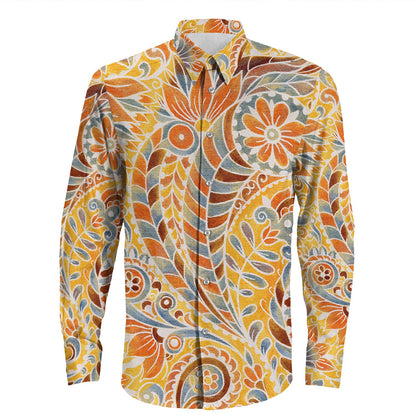 Shirt Paisley Bandana Pattern Seamless Long Sleeve Button Shirt