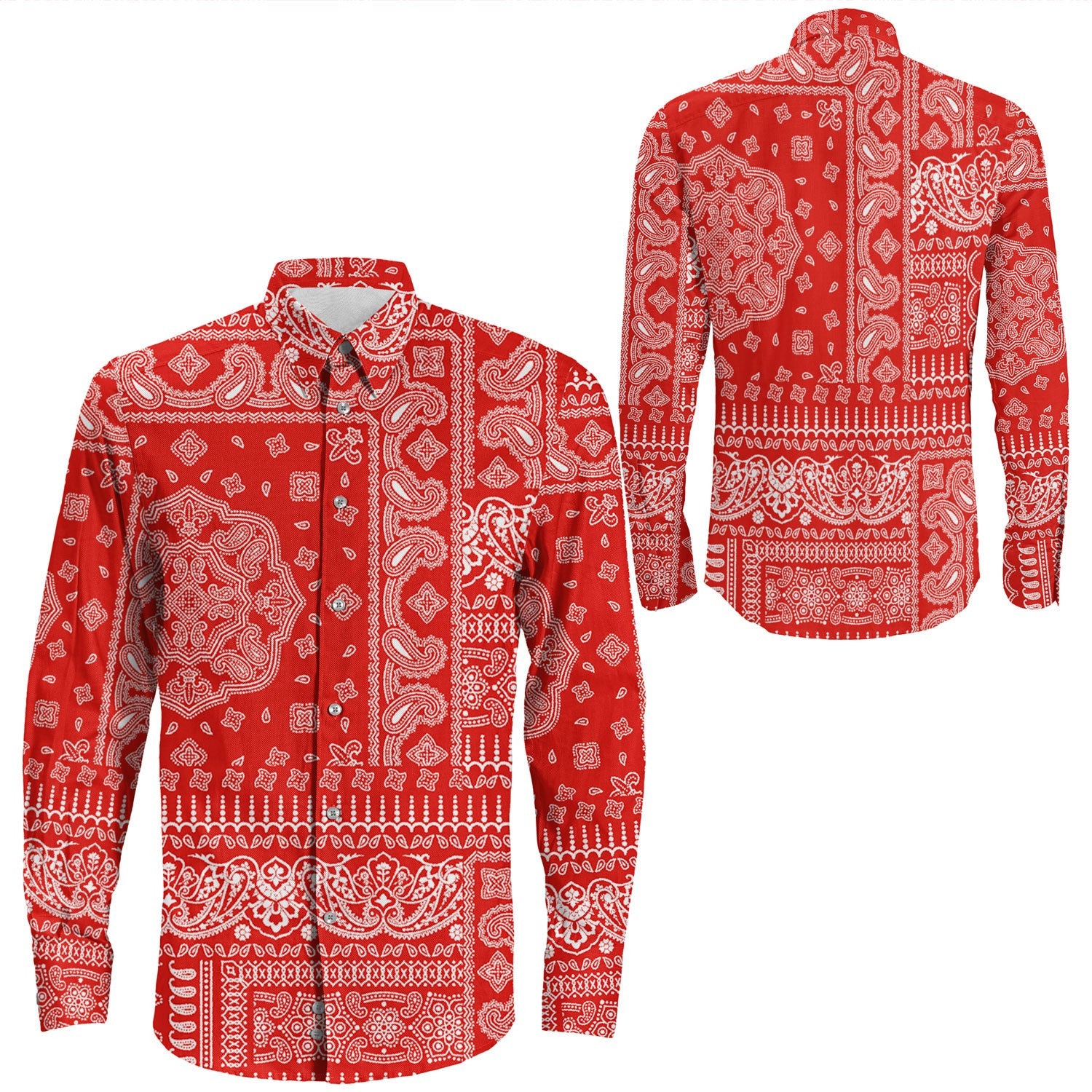 Shirt Paisley Bandana Pattern Seamless Long Sleeve Button Shirt