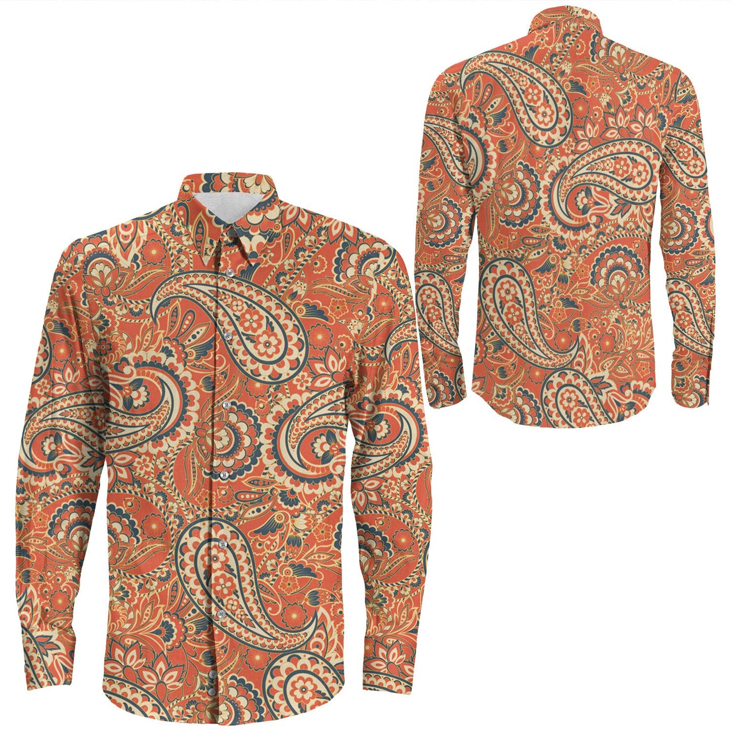 Shirt Paisley Bandana Pattern Seamless Long Sleeve Button Shirt