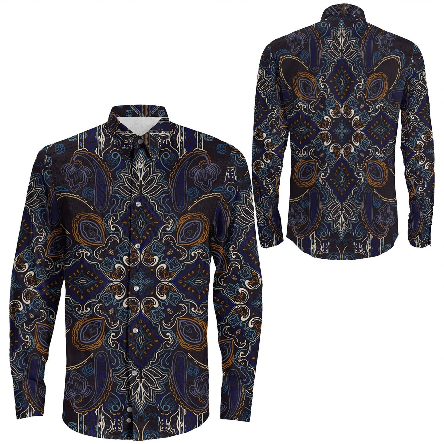 Shirt Paisley Bandana Pattern Seamless Long Sleeve Button Shirt