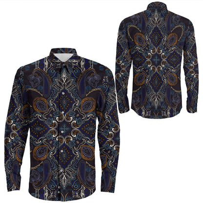 Shirt Paisley Bandana Pattern Seamless Long Sleeve Button Shirt