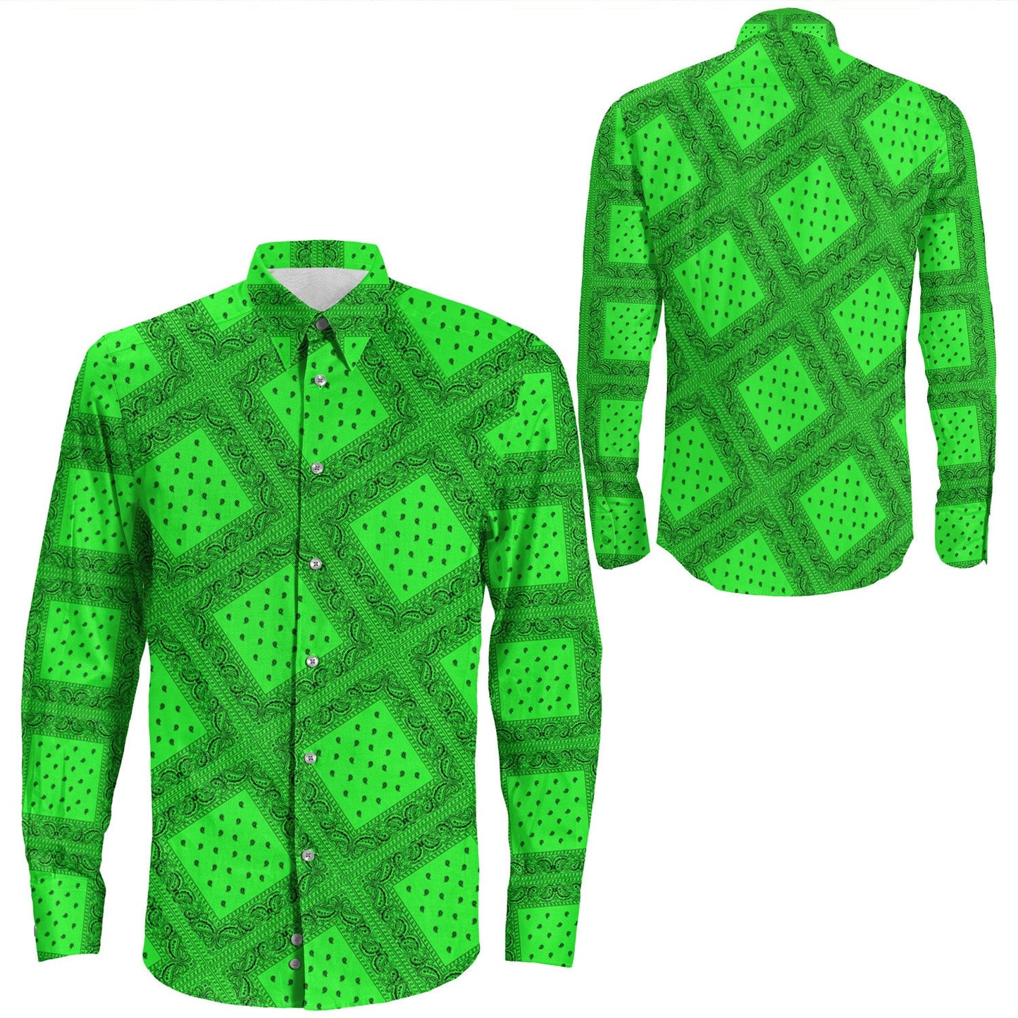 Shirt Paisley Bandana Pattern Seamless Green Long Sleeve Button Shirt