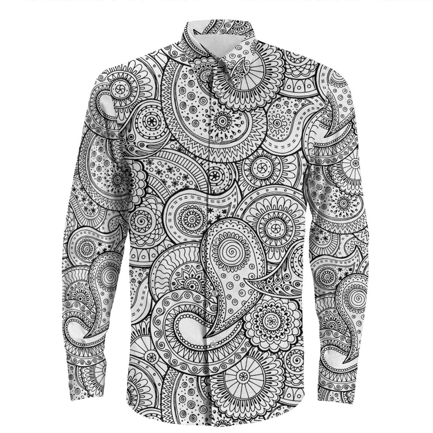 Shirt Paisley Bandana Pattern Seamless Long Sleeve Button Shirt