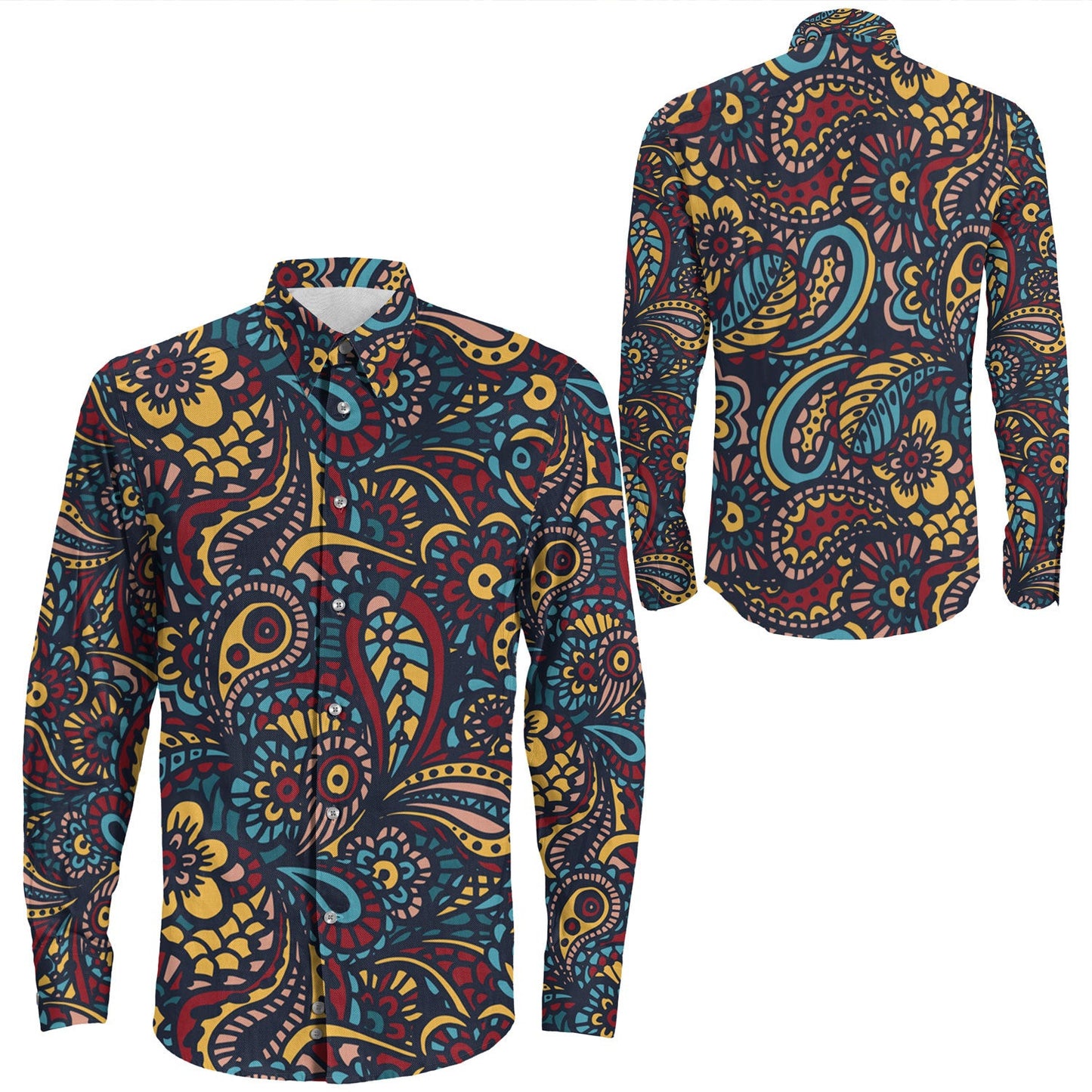 Shirt Paisley Bandana Pattern Seamless Long Sleeve Button Shirt