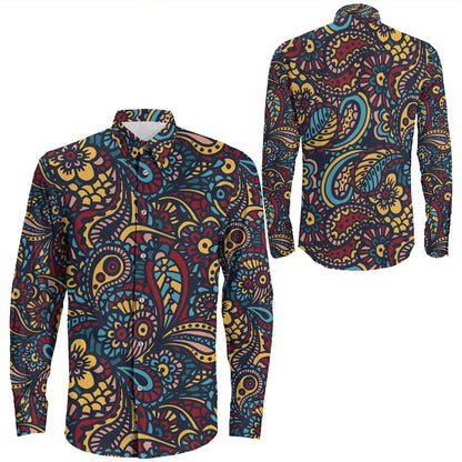 Shirt Paisley Bandana Pattern Seamless Long Sleeve Button Shirt