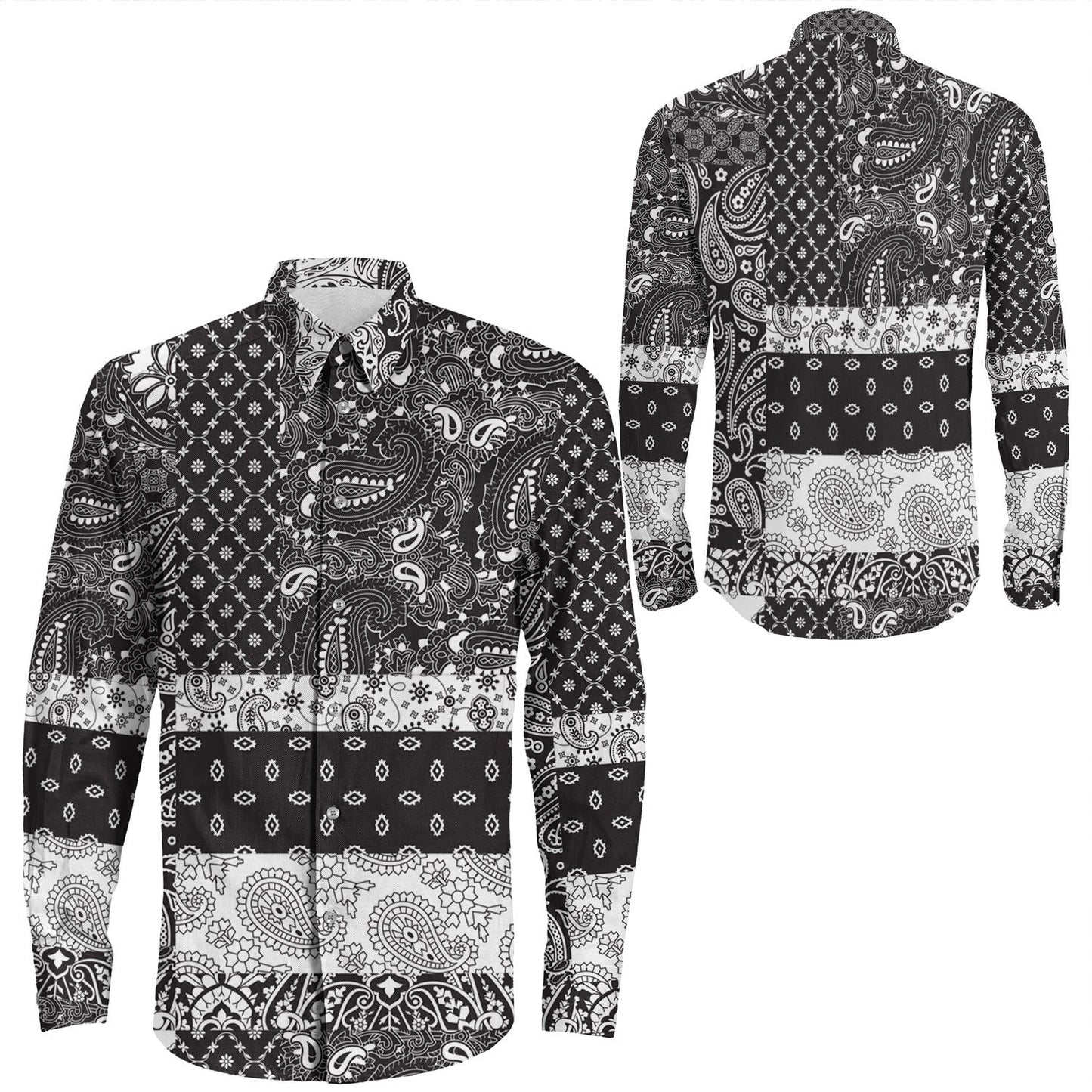 Shirt Paisley Bandana Pattern Seamless Long Sleeve Button Shirt