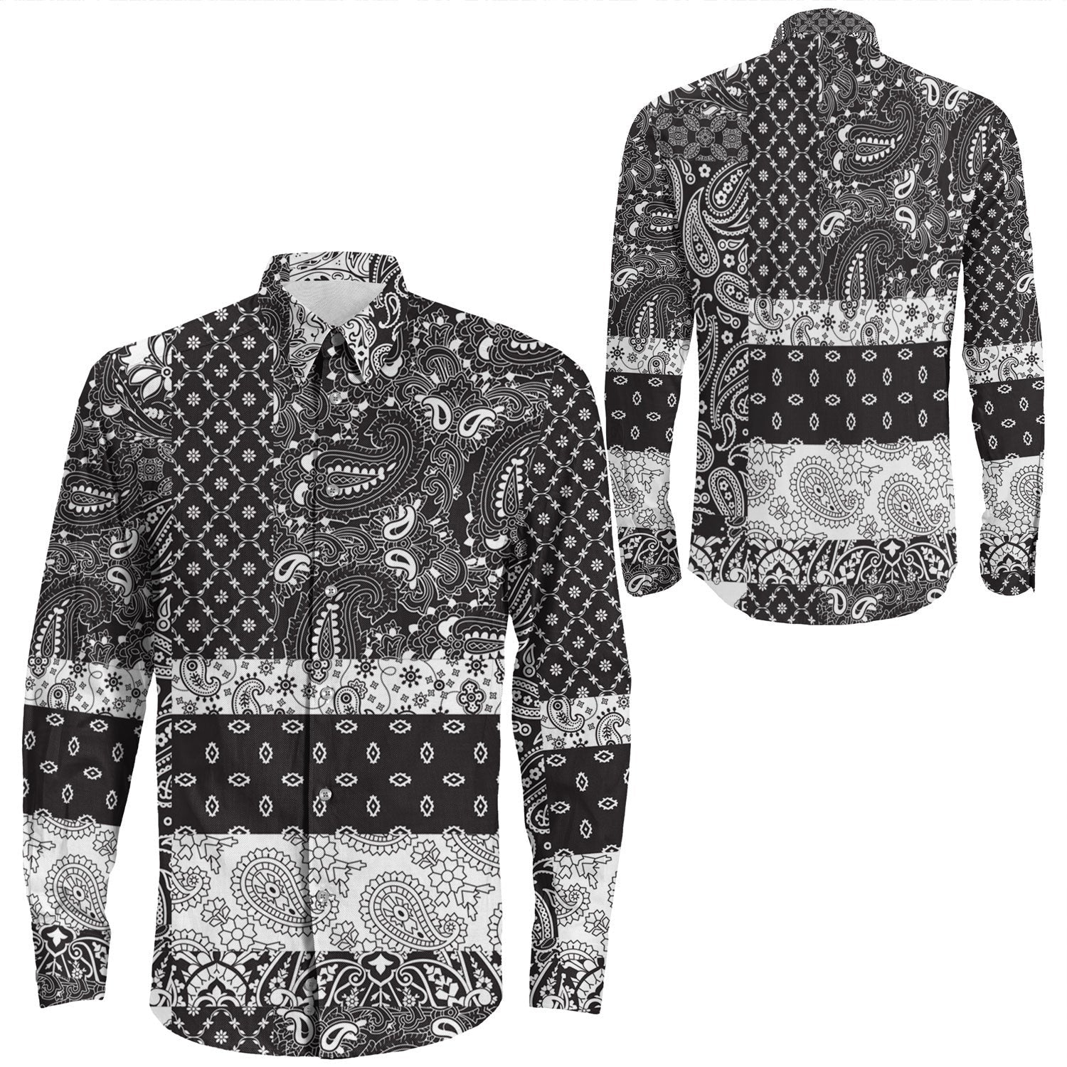 Shirt Paisley Bandana Pattern Seamless Long Sleeve Button Shirt