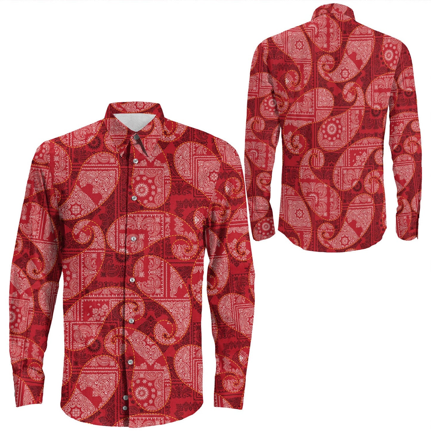 Shirt Paisley Bandana Pattern Seamless Long Sleeve Button Shirt