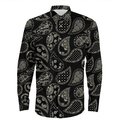 Shirt Paisley Bandana Pattern Seamless Long Sleeve Button Shirt