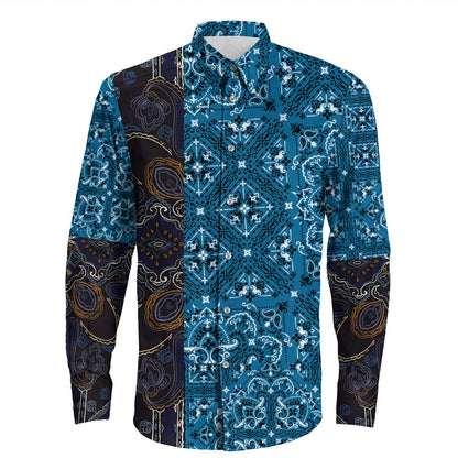 Shirt Paisley Bandana Pattern Seamless Long Sleeve Button Shirt