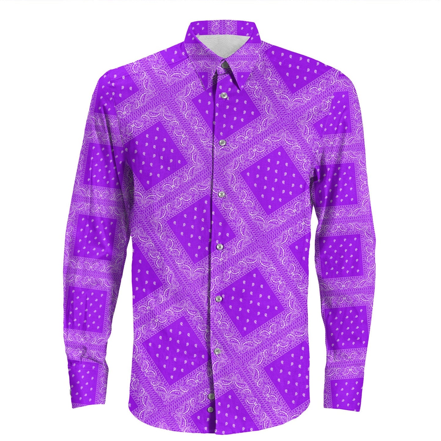 Shirt Paisley Bandana Pattern Seamless Purple Long Sleeve Button Shirt