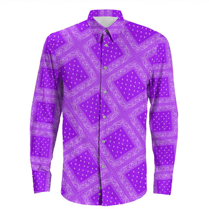 Shirt Paisley Bandana Pattern Seamless Purple Long Sleeve Button Shirt