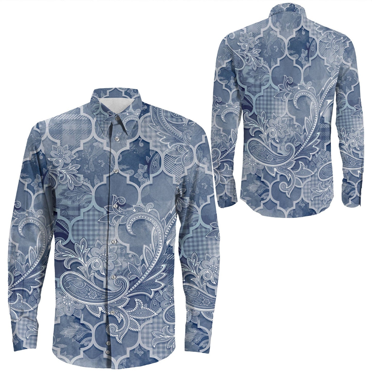 Shirt Paisley Bandana Pattern Seamless Long Sleeve Button Shirt