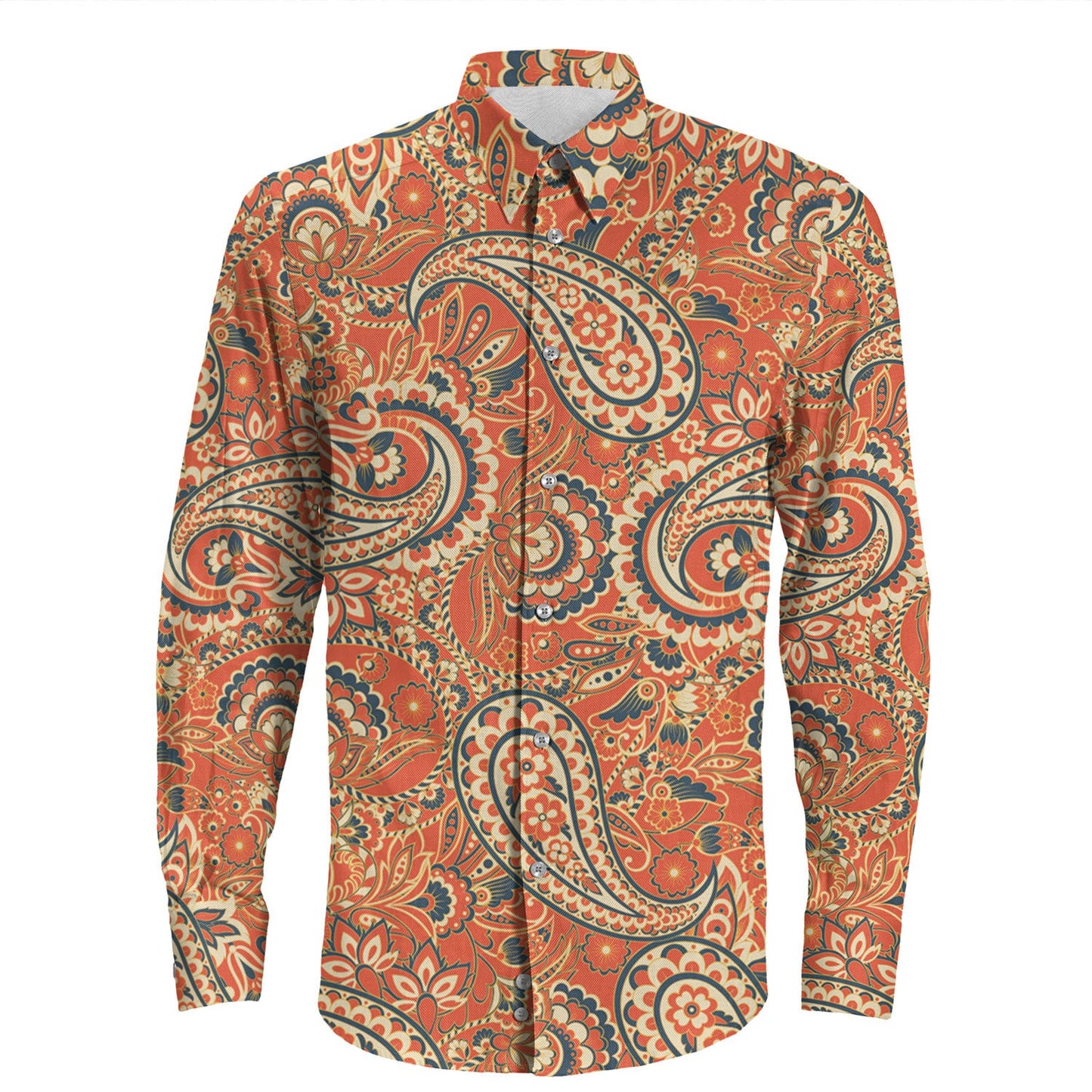 Shirt Paisley Bandana Pattern Seamless Long Sleeve Button Shirt