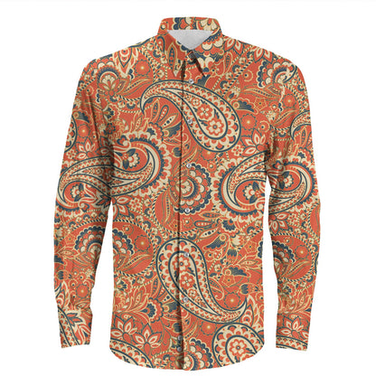 Shirt Paisley Bandana Pattern Seamless Long Sleeve Button Shirt
