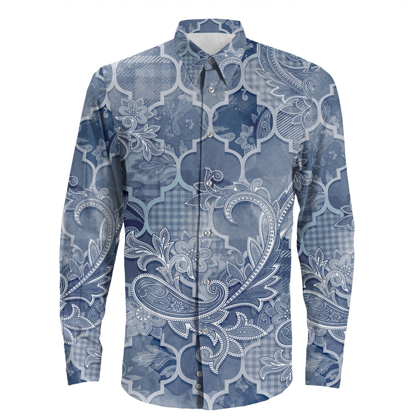 Shirt Paisley Bandana Pattern Seamless Long Sleeve Button Shirt