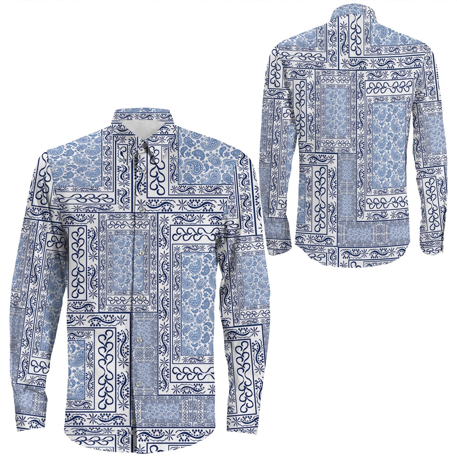 Shirt Paisley Bandana Pattern Seamless Long Sleeve Button Shirt