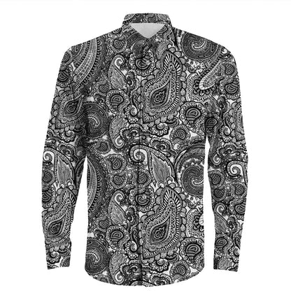 Shirt Paisley Bandana Pattern Seamless Long Sleeve Button Shirt