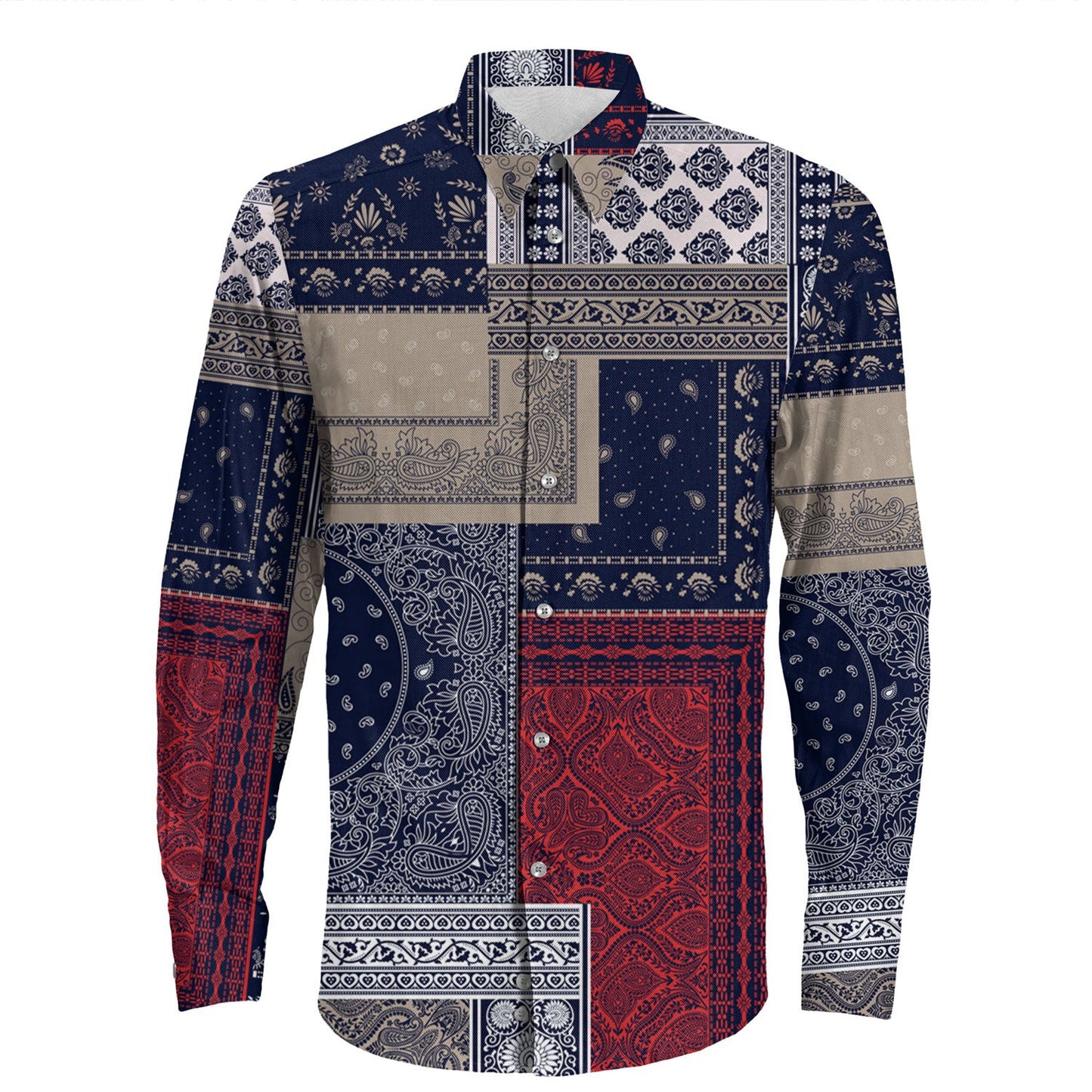 Shirt Paisley Bandana Pattern Seamless Long Sleeve Button Shirt