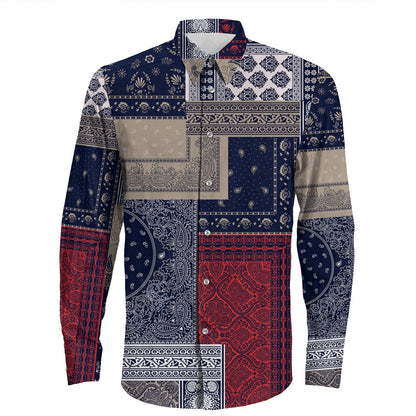 Shirt Paisley Bandana Pattern Seamless Long Sleeve Button Shirt