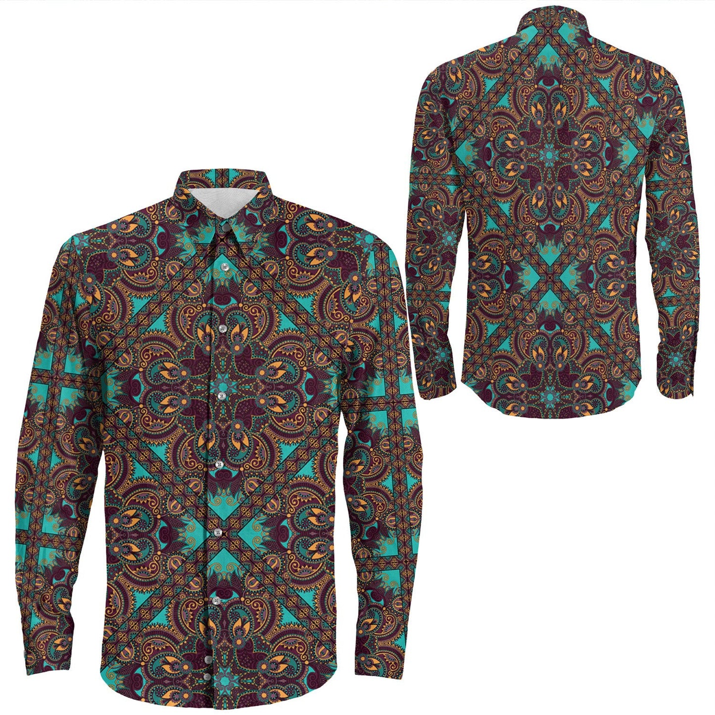 Shirt Paisley Bandana Pattern Seamless Long Sleeve Button Shirt