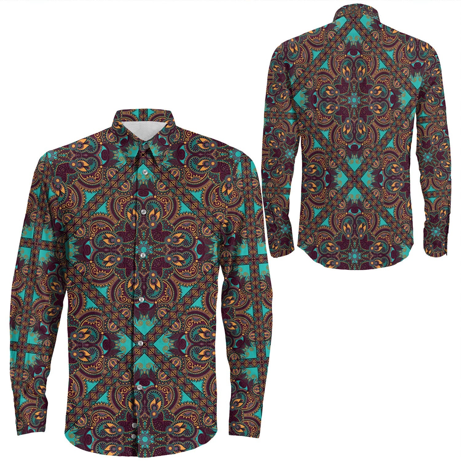 Shirt Paisley Bandana Pattern Seamless Long Sleeve Button Shirt