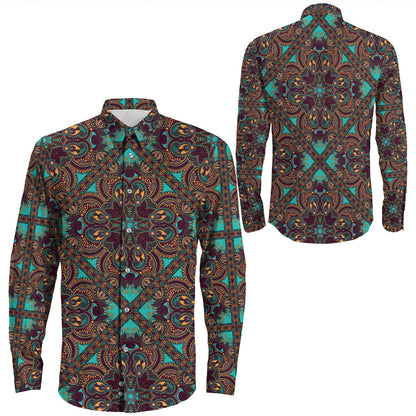 Shirt Paisley Bandana Pattern Seamless Long Sleeve Button Shirt