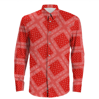 Shirt Paisley Bandana Pattern Seamless Red Long Sleeve Button Shirt
