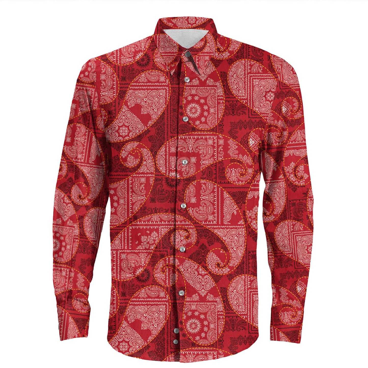 Shirt Paisley Bandana Pattern Seamless Long Sleeve Button Shirt