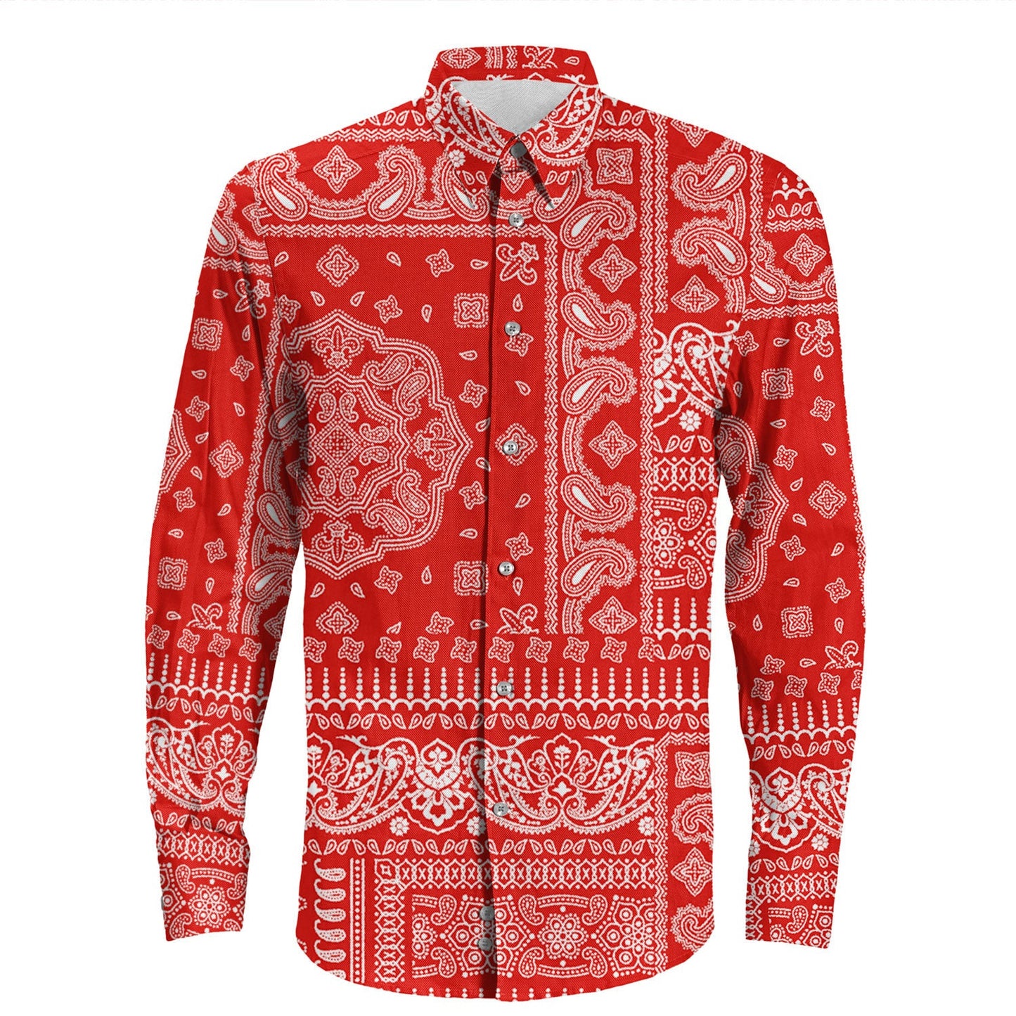 Shirt Paisley Bandana Pattern Seamless Long Sleeve Button Shirt