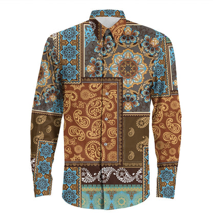 Shirt Paisley Bandana Pattern Seamless Long Sleeve Button Shirt
