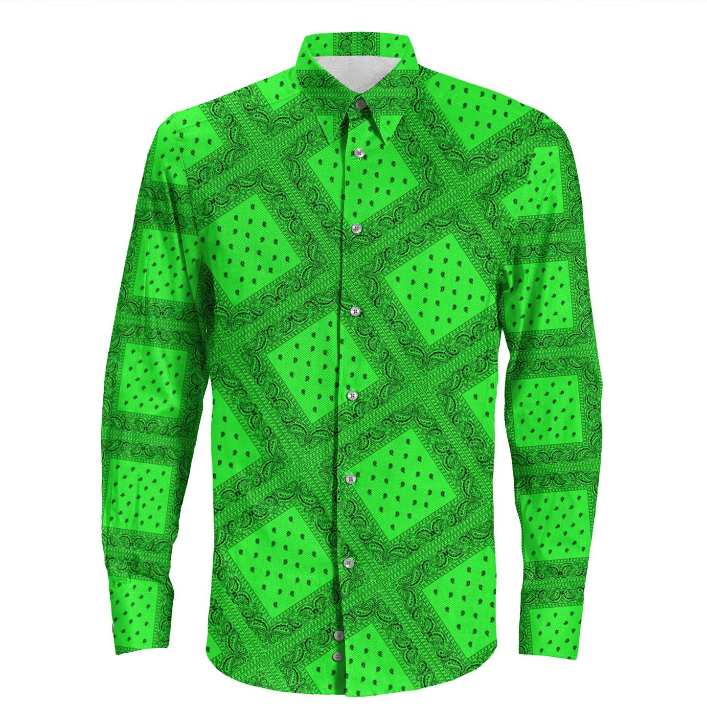 Shirt Paisley Bandana Pattern Seamless Green Long Sleeve Button Shirt